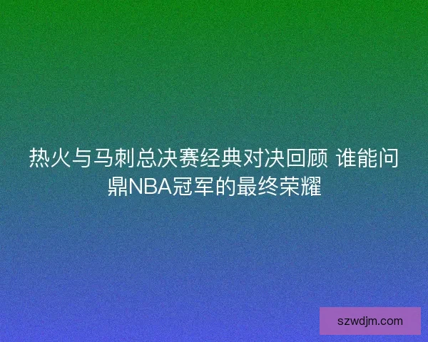 热火与马刺总决赛经典对决回顾 谁能问鼎NBA冠军的最终荣耀